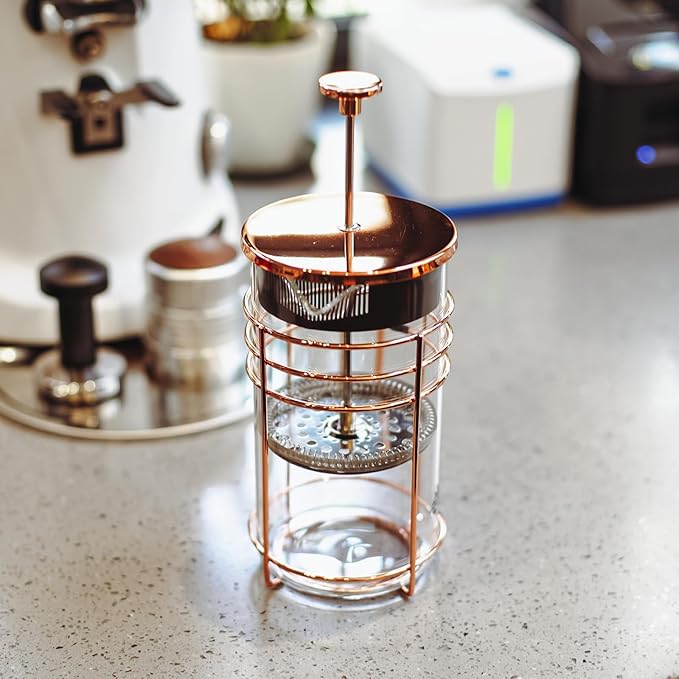 French Press 34 Ounce (1000ml) Coffee Maker Glass Rose Gold Coffee Press Heat Resistant Borosilicate Glass Tea Maker and 3 layers Filter Coffee Pot for Camping Travel Gifts