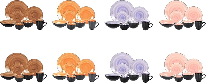 Stoneware Sonoma 56pc Dinnerware Set Black + Speckled Spin Wash Mixed Colors of Mocha Spice Cobalt and Rose