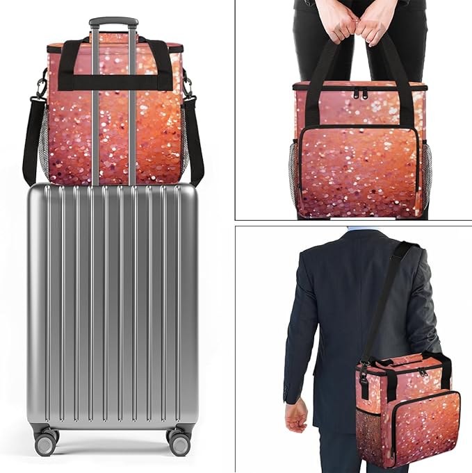 Glitter Coffee Maker Carrying Bag Rose Red Portable Travel Storage Tote Bag Compatible with K-Mini or K-Mini Plus Single Serve Coffee Brewer Carrying Case with Multiple Pockets &amp Shoulder Strap