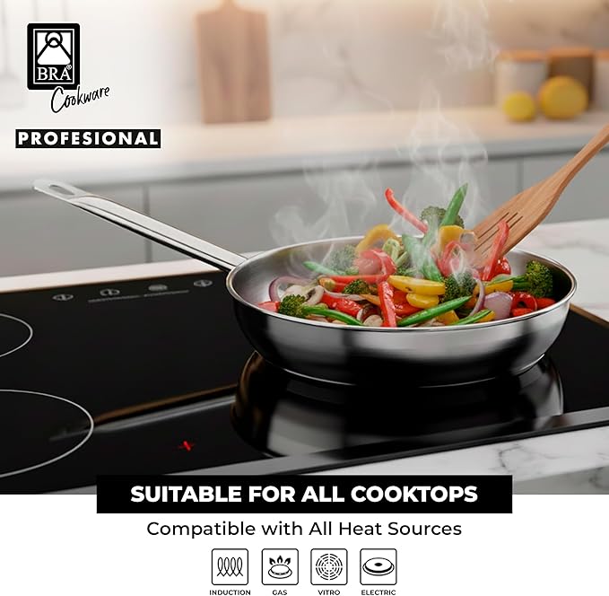 BRA COOKWARE Profesional 6 Piece Cookware Set | Stainless Steel Professional Kitchenware Set | 1 Stock Pot 1 Sauté Pan 2 Frying Pans 2 Lids | All Heat Sources Compatible | PFOA Free