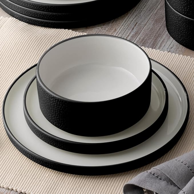 Noritake ColorTex Stone Black 12-Piece Dinnerware Set Service for 4