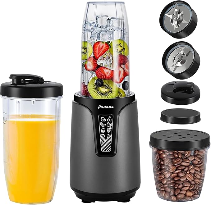 Panana Blender for Smoothies 850W Portable Personal Blender and Grinder Combo with 2x20oz Portable Smoothie Cups with To-Go Lids 6.8oz Coffee CupStainless Steel