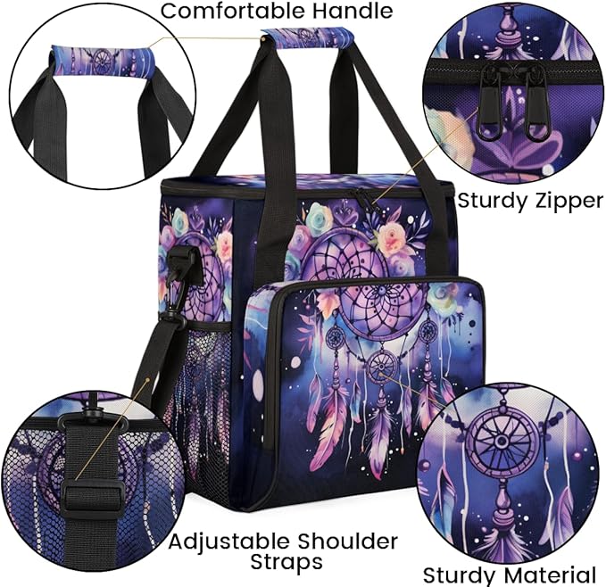 Dream Catcher Coffee Maker Carrying Bag Purple Florals Travel Storage Bag Compatible with K-Mini or K-Mini Plus Single Serve Coffee Brewer Carrying Case with Multiple Pockets &amp Shoulder Strap