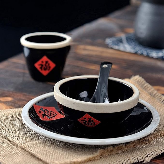 Dinnerware Sets - Luxury Gift Dishes Service Set Old-Fashioned Antique Ceramic Tableware Blessing Dish Set Table Commercial Four-Piece Bowl Hotel Porcelain Dinnerware