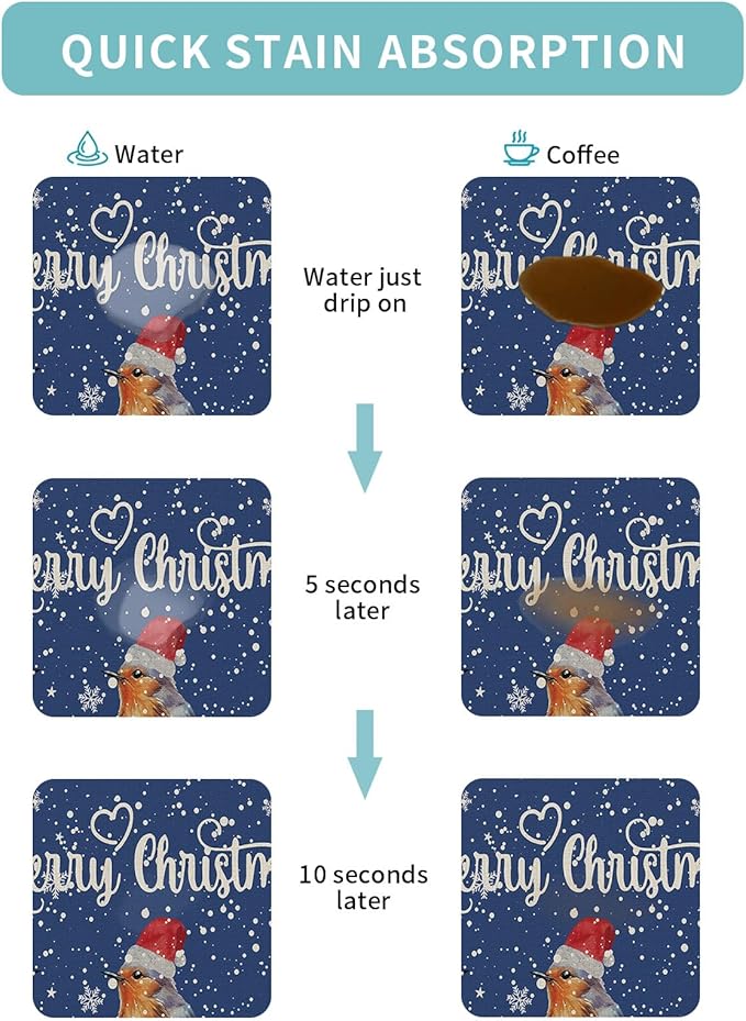 Coffee Mat Coffee Bar Mat for Countertops Christmas Watercolor Birds with Snowflakes Blue Absorbent Coffee Maker Mat Rubber Backed Dish Drying Mat for Coffee Espresso Machine Coffee Maker 16x18