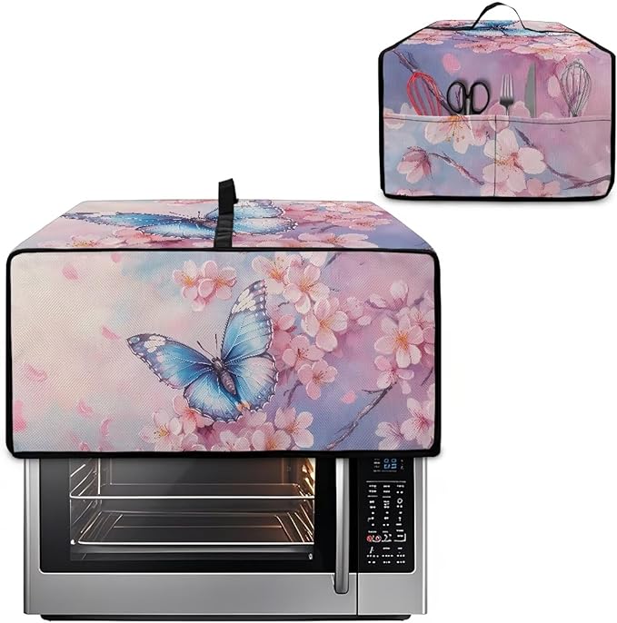 Doojoayie Toaster Cover 4 Slice Small Appliance Dust Protector Bread Making Machine Cover Compatible with Toaster/Kitchen Appliance Butterfly Flower Print