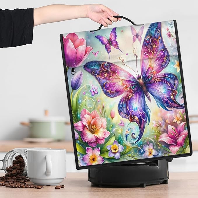 Kitchen Aid Mixer Cover Butterfly Color Flowers Stand Mixer Cover Compatible with 6-8 Quarts Stand Mixers Dust Covers with Zipper Pocket Foldable Washable Kitchen Aid Organizer Bag