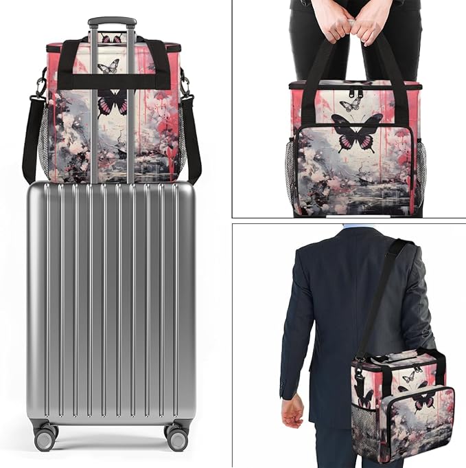 Flowers Butterfly Coffee Maker Carrying Bag Graffiti Butterfly Travel Storage Bag Compatible with K-Mini or K-Mini Plus Single Serve Coffee Brewer Carrying Case with Pockets &amp Shoulder Strap