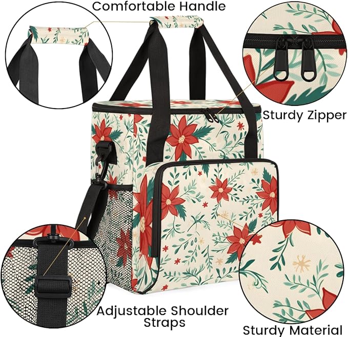 Christmas Flowers Coffee Maker Carrying Bag Dreamy Flowers Travel Storage Bag Compatible with K-Mini or K-Mini Plus Single Serve Coffee Brewer Carrying Case with Multiple Pockets &amp Shoulder Stra