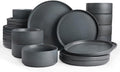 Famiware Star Plates and Bowls Sets Modern Stoneware Dinnerware Sets for 8 24-Piece Kitchen Dish Set - Microwave and Dishwasher Safe Chip and Scratch Resistant Matte Dark Charcoal