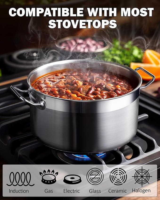 Cooks Standard Kitchen Cookware Sets Stainless Steel Professional Pots and Pans Include Saucepan Sauté Pan Stockpot with Lids 8-Piece Silver