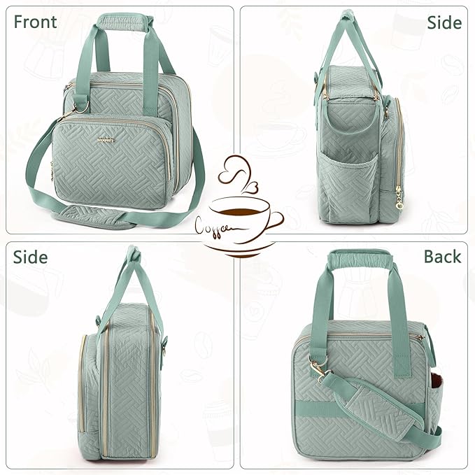BAGSPRITE Coffee Maker Travel Bag Compatible with Keurig K-Mini Mate Full Open Carrying Case with Quilted Padded Soft Microfiber K--Cup Single Serve Coffee Maker Bag with Pod Organizer Mug Pockets