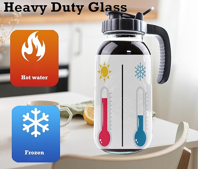 Cold Brew Coffee Maker Half Gallon 2 Set Glass Mason Jar Pitcher With Spout Lid Filter 2 Quart Wide Mouth Iced Tea Brewing Jug Heavy Duty Handle Airtight &amp Leak-Proof Pitcher For Fridge Sun Tea 64