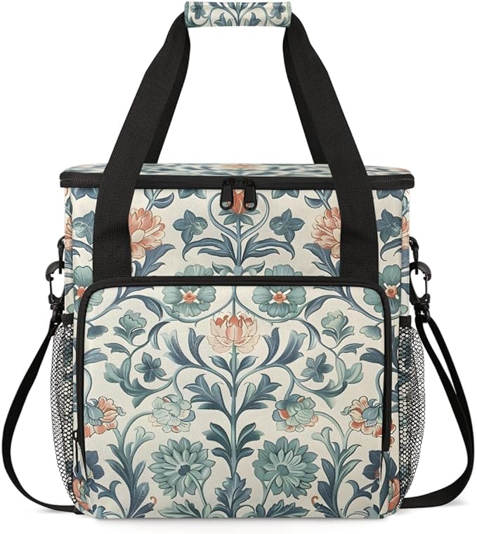 Exquisite Flowers Coffee Maker Carrying Bag Portable Travel Storage Tote Bag Compatible with K-Mini or K-Mini Plus Single Serve Coffee Brewer Carrying Case with Multiple Pockets &amp Shoulder Strap