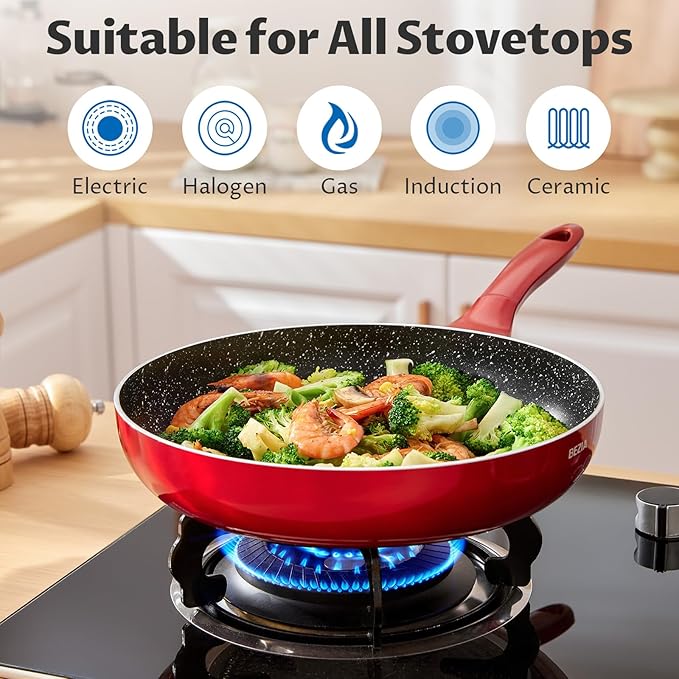 BEZIA Nonstick Frying Pans Set 3 Piece Skillets and Frying Pans 9.5 11 10.2 Inch Dishwasher Safe Kitchen Cooking Pan Non Stick Pan for induction cooktop Omelette Egg Pan with Stay Cool Handle