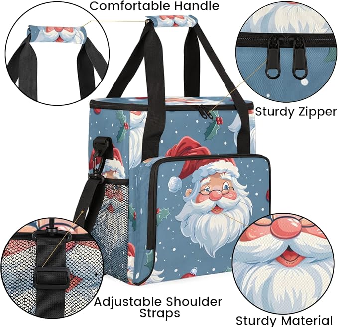 Cute Santa Claus Coffee Maker Carrying Bag Glitter Santa Claus Travel Storage Bag Compatible with K-Mini or K-Mini Plus Single Serve Coffee Brewer Carrying Case with Pockets &amp Shoulder Strap