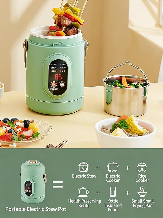 Multifunctional Health Pot 500W Portable Mini Electric Cooker with Ceramic Glaze Inner &amp Steamer Small Slow Cooker with 12-Hour Reservation for Porridge Rice Soup &amp Steaming (800ml-Khaki)
