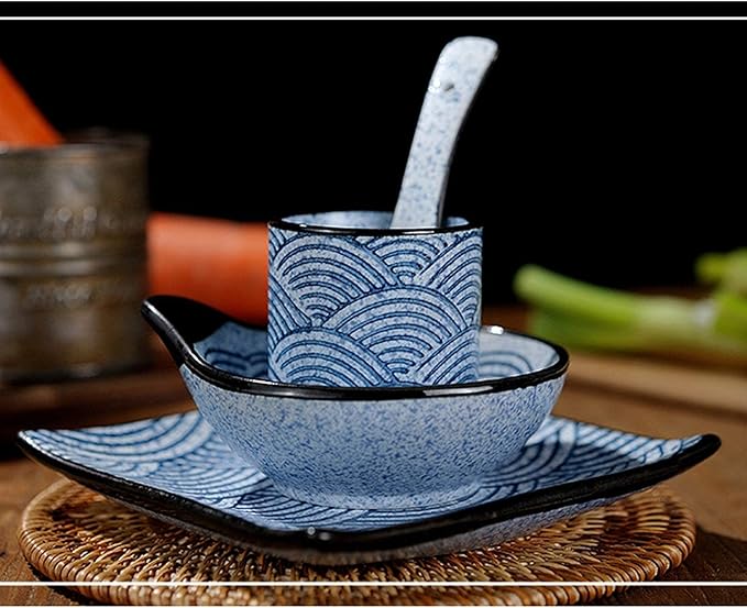 Dinnerware Sets Japanese Restaurant Tableware Tableware Hotel Supplies Simple Ceramic Dishes Creative Restaurant Countertop Four-Piece Set Household Set Bowl and Pl