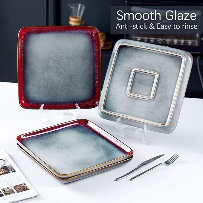 16-Piece Ceramic Square Dinnerware Set for 4 Stoneware Dinner Plates Dessert Plates Bowls Set Coffee Mug Set Microwave Oven and Dishwasher Safe Scratch Resistant