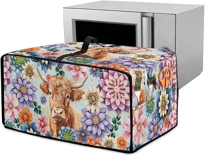 Doojoayie Kitchen Toaster Dust Cover 4 Slice Toaster Dust Protection Cover Highland Cow Print Kitchen Decoration Small Appliance Protector for Bread Making Machine