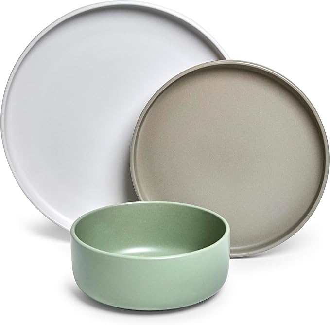 Sango 12-Piece Stoneware Dinnerware Set for 4 Satin Glazed Plates and Bowls Sets with Matte Finish Ceramic Dish Set Durable Kitchen Dishes Microwave &amp Dishwasher Safe for Casual Dining Rollo