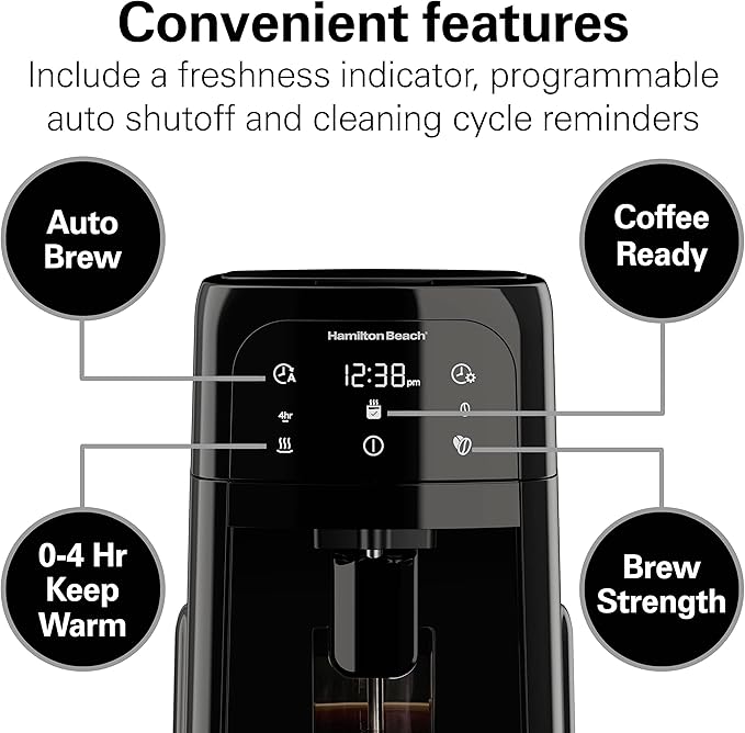 Hamilton Beach One Press Programmable Dispensing Drip Coffee Maker with 12 Cup Internal Brew Pot Removable Water Reservoir Black Next Gen (47600)