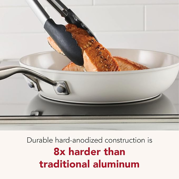 KitchenAid Hard Anodized Ceramic Induction Nonstick Pots and Pans with Saucepans Frying Pans Stockpot and Lids Dishwasher Safe 9 Piece Cookware Set with Stainless Steel Handles - Porcelain White