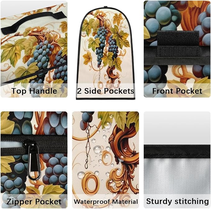 Kitchen Aid Mixer Cover Fruit Grape Leaves Stand Mixer Cover Compatible with 6-8 Quarts Stand Mixers Dust Covers with Zipper Pocket Foldable Washable Kitchen Aid Organizer Bag