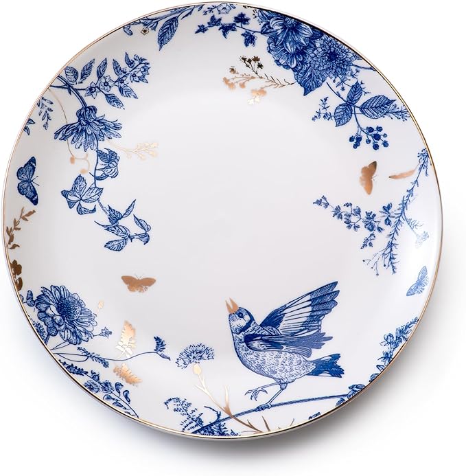 Porcelain Floral Plates 10 Inch Ceramic Salad Plates Kitchen Plates Set of 4 Blue and White Dinner Plates Pasta Plate for Appetizer DessertPartyHousewarmingGift