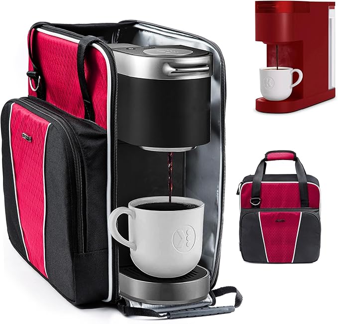 BAGSPRITE Travel Coffee Maker Bag for Keurig K-Slim Single Serve Coffee Brewer Carrying Case Portable Travel Coffee Maker Storage Case with Pockets for K-Cup Pods (Full Open Design Patent Pending)