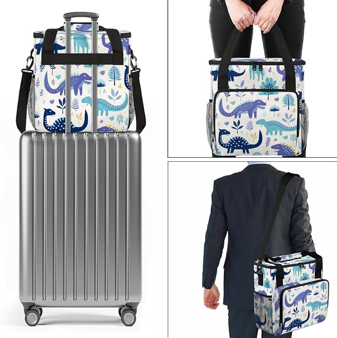 Cartoon Dinosaur Coffee Maker Carrying Bag Portable Travel Storage Tote Bag Compatible with K-Mini or K-Mini Plus Single Serve Coffee Brewer Carrying Case with Multiple Pockets &amp Shoulder Strap