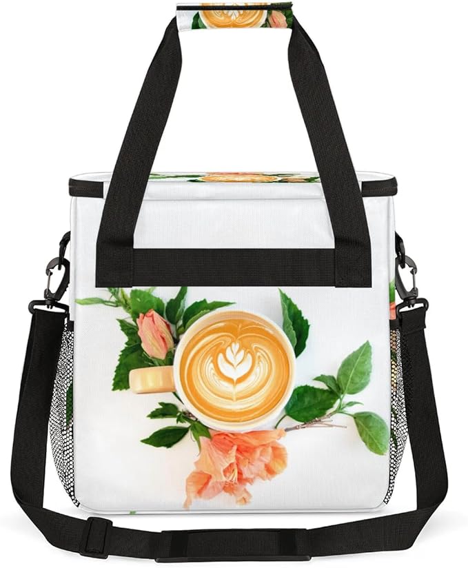 coffee beans cup flower Coffee Maker Carring Bag Travel Carrying Storage Tote Bag Compatible with Keurig K-Mini or K-Mini Plus Portable Single Serve Coffees Brewer Case with Pockets for K-cup Pods