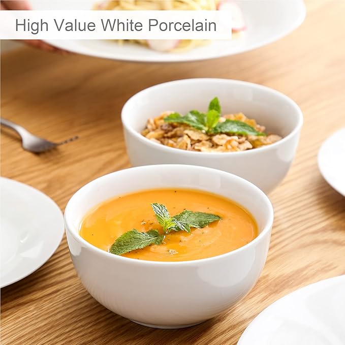 VEWEET Dinner Service 18-Piece Porcelain Tableware Set Basic Series with 6 Cereal Bowls Dessert Plates and Flat Plates for 6 People