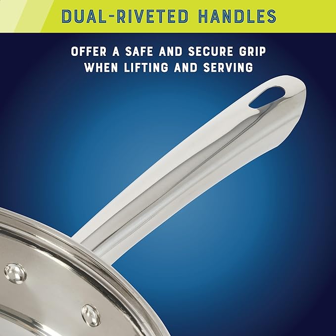 Oster Sangerfield 12-Piece Stainless Steel Cookware Set With Kitchen Tools Non-Stick Pots and Pans Durable Oven Safe Cookware for Home Cooking