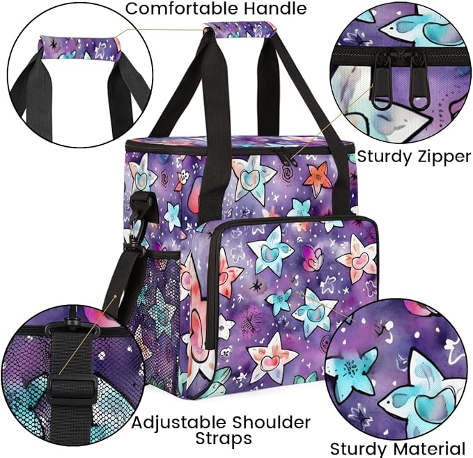Purple Star Heart Coffee Maker Carrying Bag Portable Travel Storage Tote Bag Compatible with K-Mini or K-Mini Plus Single Serve Coffee Brewer Carrying Case with Multiple Pockets &amp Shoulder Strap
