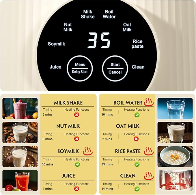 Automatic Nut Milk Maker Machine 8 in 1 Soy Milk Maker 35 oz Almond Machine Maker 12-Hour Delay Keep Warm Non Dairy Beverages Juice/Rice Paste/Clean/Milk Shake 800W Heating Self Cleaning