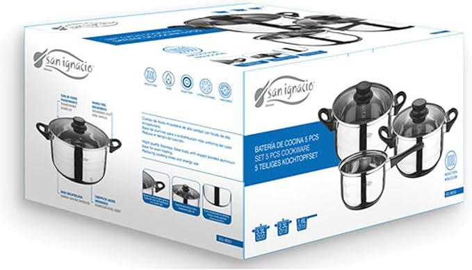 San Ignacio 5 Pieces Cookware Set Stainless Steel Silver 30 x 30 x 30 cm