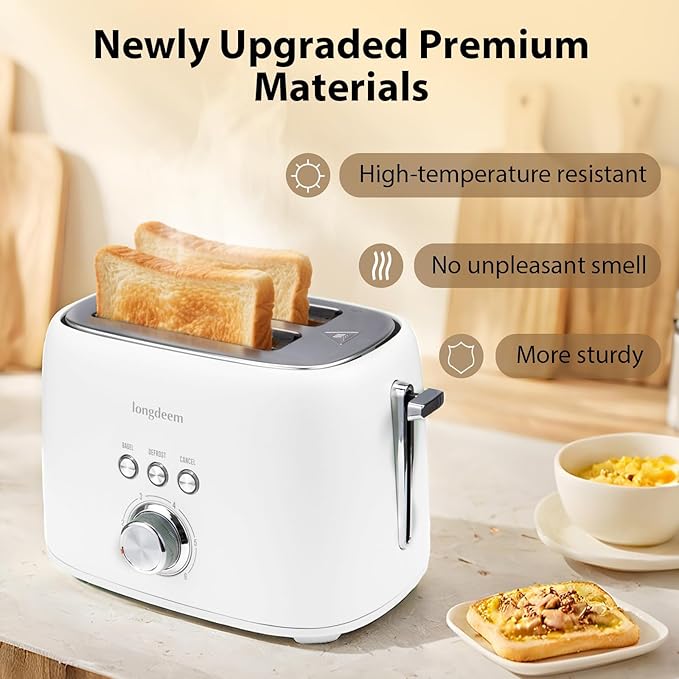 2 Slice Toaster - 1.5 Extra Wide Slots Stainless Steel High Lift 6 Browning White