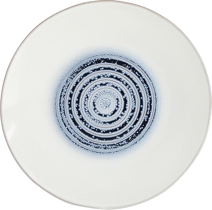 Spiral Embossed 16 Piece Stoneware Dinnerware Set – Rustic Reactive Glaze Plates Bowls &amp Mugs Microwave &amp Dishwasher Safe (Blue)