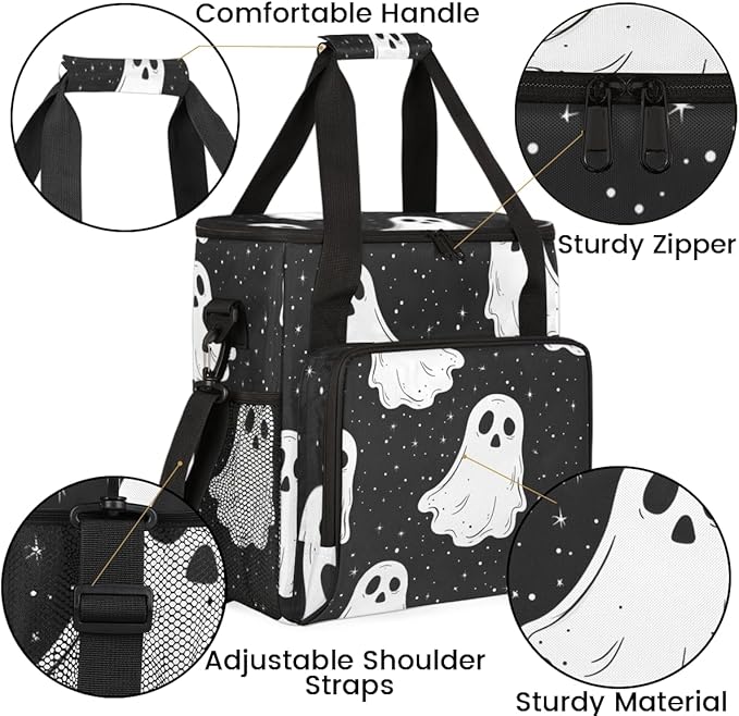 Halloween Spooky Ghost Coffee Maker Carrying Bag Travel Storage Bag Compatible with K-Mini or K-Mini Plus Single Serve Coffee Brewer Carrying Case with Multiple Pockets &amp Shoulder Strap
