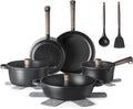 SENSARTE Nonstick Cookware Set Pots and Pans Set Kitchen Non-stick Cooking Set Dishwasher &amp Oven Safe Induction Compatible Free of Intentionally Added PFOA/PFOS 15pcs Black