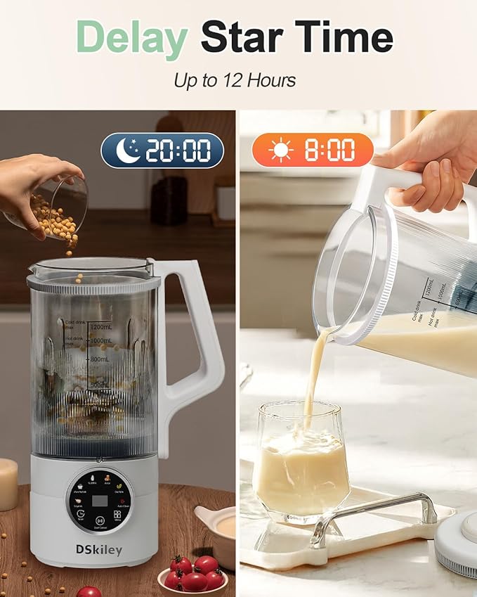 40oz Nut Milk Maker Machine Automatic Plant Milk Maker with 10 Blades No Soaking Needed Smooth Almond Oat Soy Milk &amp Juice 12H Delay Start Auto-Clean Safety Lock