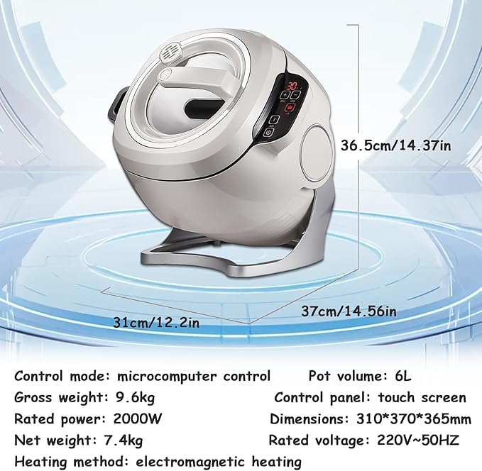 2000W Commercial Food Processor &amp Automatic Cooker 6L Stainless Steel Pot with 360° Rotation and 3D Heating 3 Speed Modes for Stir Frying Soup Rice Home and Restaurant Kitchen Appliance