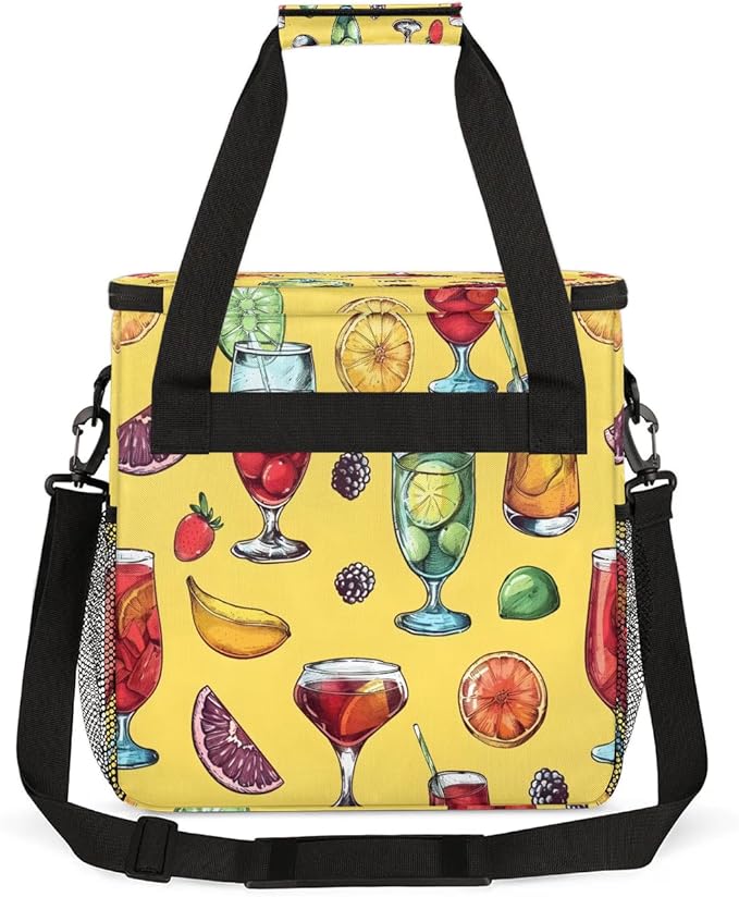 Fruits Drinks Print Coffee Maker Carrying Bag Compatible with K-Mini or K-Mini Plus Portable Single Cup Coffee Maker Case with Pockets for K Cup Pods