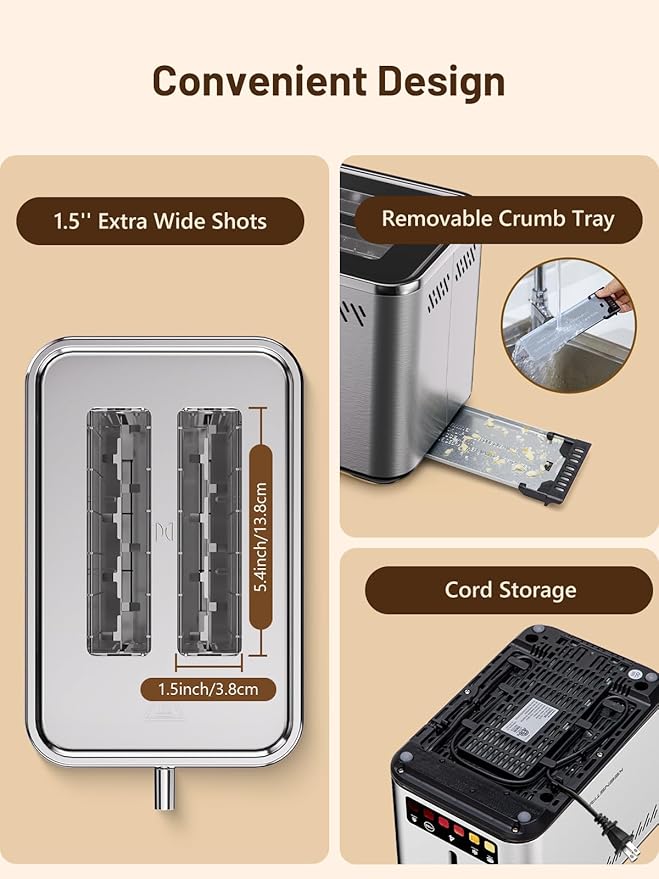 KEENSTAR Touch Screen 2-Slice Toaster with 6 Browning Levels Bagel Defrost &amp Timer Wide 1.5 Slots Removable Crumb Tray 900W Stainless Steel Smart Toaster for Bagels Breads &amp Waffles