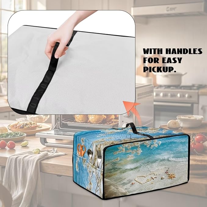 Starfish Beach Print Toaster Oven Dust Cover Heavy Duty Toaster Smart Oven Dust Cover with Accessory Pockets L