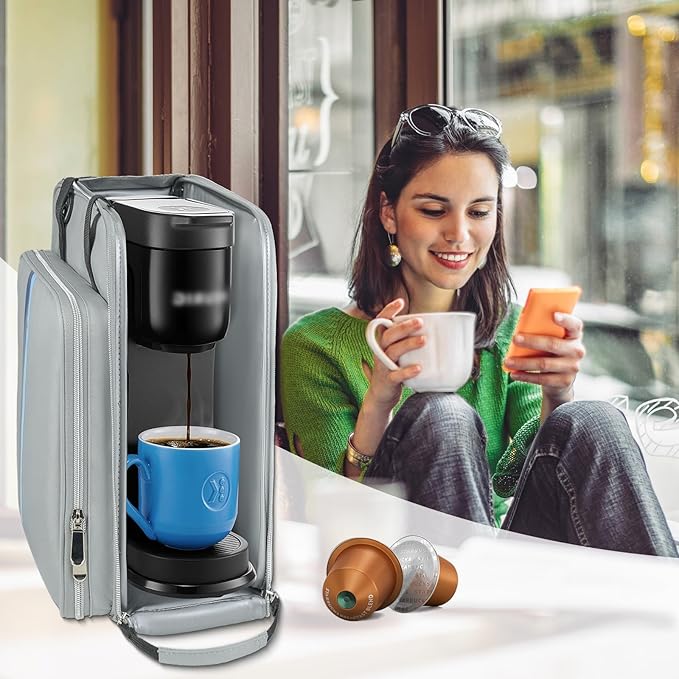 Coffee Maker Travel Bag Compatible with Keurig K-MiniSingle Serve Coffee Brewer Carrying Case Compatible for K-Mini Plus with Multiple Pockets for K-Cup PodsGrey(Bag Only)