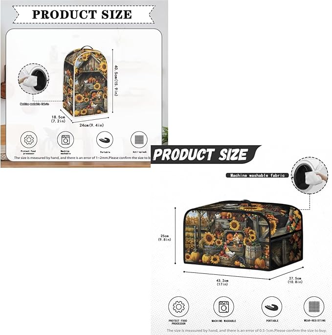 Sunflower Chicken Coop Kitchen Appliance SetUniversal Size Blender Cover Slow Cooker Cover and Toaster Cover 2 Slice Waffles Maker Oven Dust Cover Women Christmas Decorations