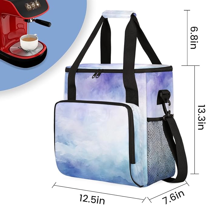Blue Tie Dyeing Coffee Maker Carrying Bag Portable Travel Storage Tote Bag Compatible with K-Mini or K-Mini Plus Single Serve Coffee Brewer Carrying Case with Multiple Pockets &amp Shoulder Strap