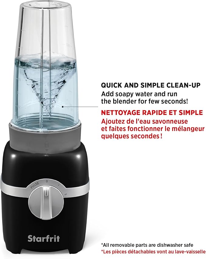 Starfrit Personal Blender - Two 828ml Cups - High Low &amp Pulse Modes - 300W - Black